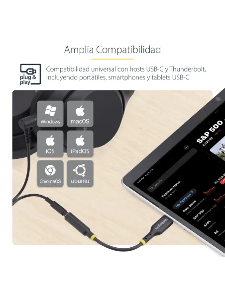 StarTech.com Adaptador de Audio USB-C a 3,5mm TRRS Minijack - Adaptador de Audio USB Tipo C para Auriculares con Micrófono -