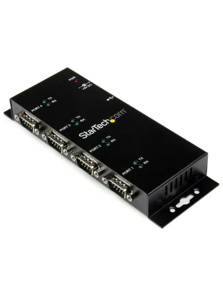 StarTech.com Concentrador Adaptador USB a Serie RS232 DB9 4 Puertos – Riel DIN Industrial y Montaje en Pared