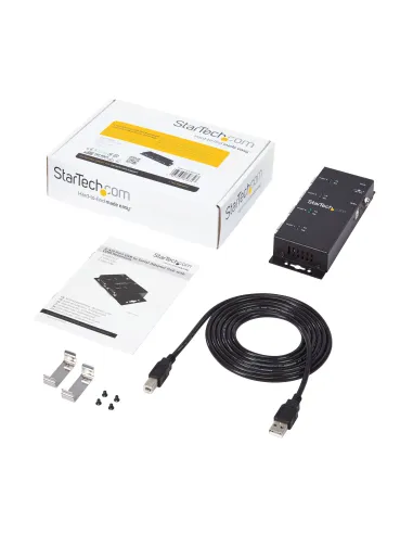 StarTech.com Concentrador Adaptador USB a Serie RS232 DB9 4 Puertos – Riel DIN Industrial y Montaje en Pared