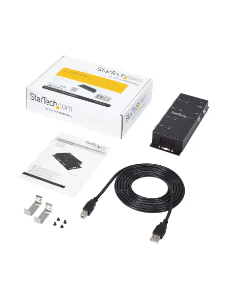 StarTech.com Concentrador Adaptador USB a Serie RS232 DB9 4 Puertos – Riel DIN Industrial y Montaje en Pared