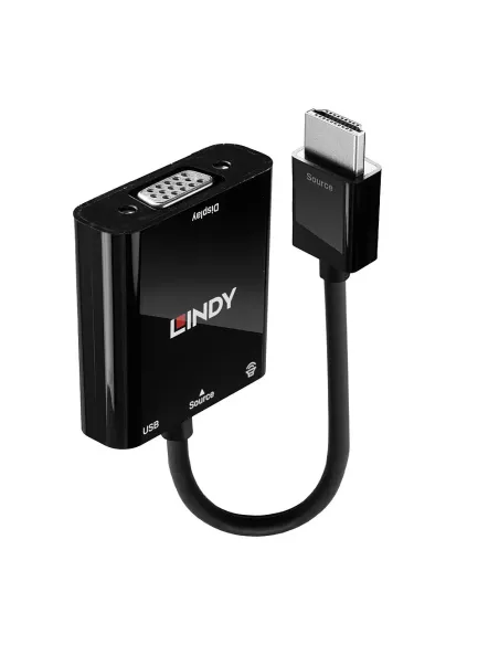 Lindy 38285 adaptador de cable de vídeo 0,1 m HDMI tipo A (Estándar) VGA (D-Sub) Negro