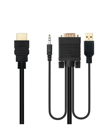 Nanocable Cable Conversor HDMI a VGA+Audio+USB, 1.8 m, Negro