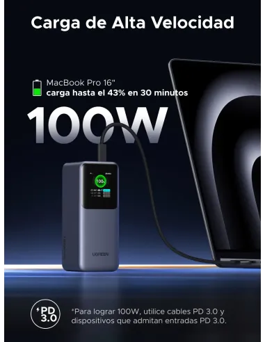 Ugreen 20000mAh 130W Fast Charging Powerbank Litio Gris