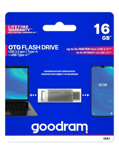 Goodram ODA3 unidad flash USB 16 GB USB Type-A   USB Type-C 3.2 Gen 1 (3.1 Gen 1) Plata