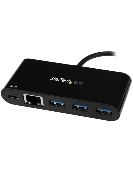 StarTech.com Hub Concentrador USB 3.0 USB-C de 3 Puertos con Ethernet Gigabit y Entrega de Alimentación de 60W con Puerto