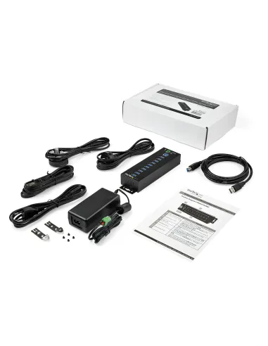 StarTech.com Hub Concentrador Ladrón USB de 10 Puertos con Adaptador de Corriente - con Protección contra Descargas de 350W -