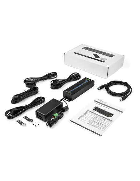 StarTech.com Hub Concentrador Ladrón USB de 10 Puertos con Adaptador de Corriente - con Protección contra Descargas de 350W -