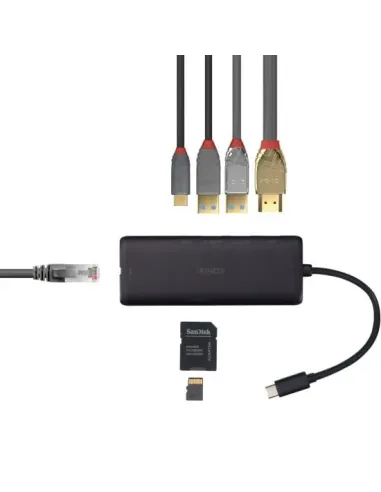 Lindy 43358 base para portátil y replicador de puertos Alámbrico USB 3.2 Gen 1 (3.1 Gen 1) Type-C Negro