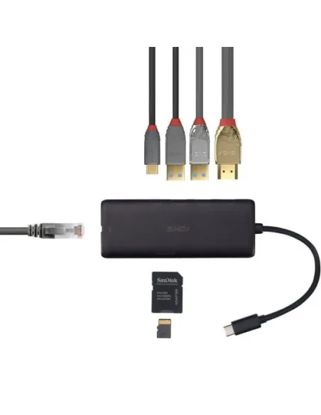 Lindy 43358 base para portátil y replicador de puertos Alámbrico USB 3.2 Gen 1 (3.1 Gen 1) Type-C Negro