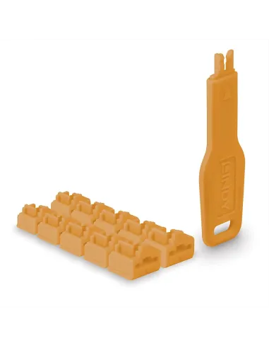 Lindy 47897 bloqueador de puerto Bloqueador de puerto + clave RJ-45 Naranja Acrilonitrilo butadieno estireno (ABS) 10 pieza(s)