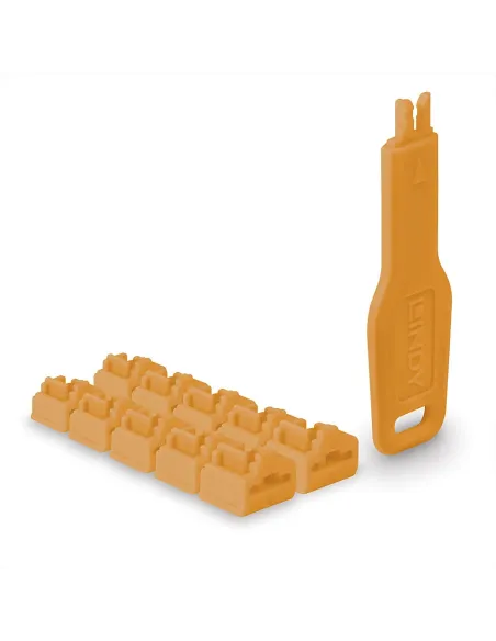 Lindy 47897 bloqueador de puerto Bloqueador de puerto + clave RJ-45 Naranja Acrilonitrilo butadieno estireno (ABS) 10 pieza(s)