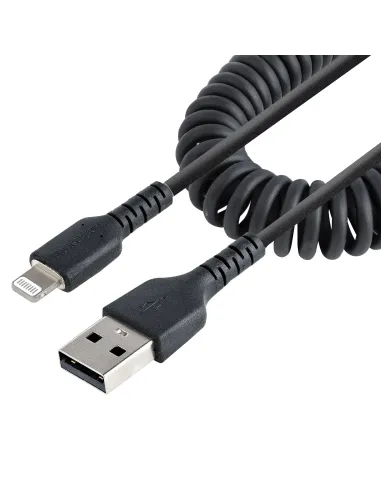 StarTech.com Cable 50cm USB a Lightning con Certificación MFi, Cable Rizado de Carga para iPhone, Negro, con Recubrimiento de