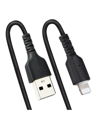 StarTech.com Cable 50cm USB a Lightning con Certificación MFi, Cable Rizado de Carga para iPhone, Negro, con Recubrimiento de