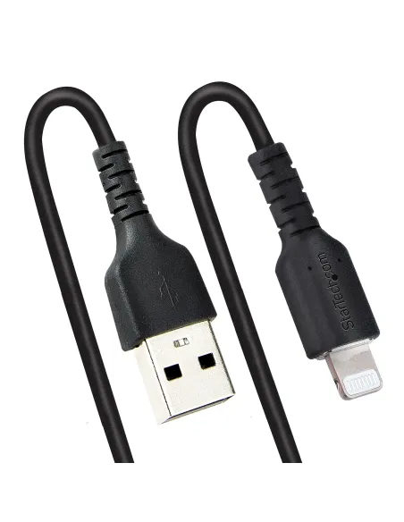 StarTech.com Cable 50cm USB a Lightning con Certificación MFi, Cable Rizado de Carga para iPhone, Negro, con Recubrimiento de
