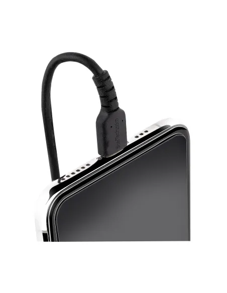 StarTech.com Cable 50cm USB a Lightning con Certificación MFi, Cable Rizado de Carga para iPhone, Negro, con Recubrimiento de