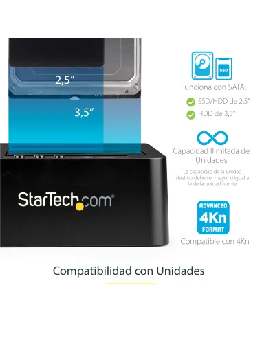 StarTech.com Duplicador USB 3.0 (5Gbps) o eSATA de Discos Duros de 2 Bahías, Independiente, Clonador Copiador de SSD o HDD SATA