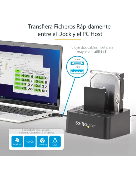 StarTech.com Duplicador USB 3.0 (5Gbps) o eSATA de Discos Duros de 2 Bahías, Independiente, Clonador Copiador de SSD o HDD SATA