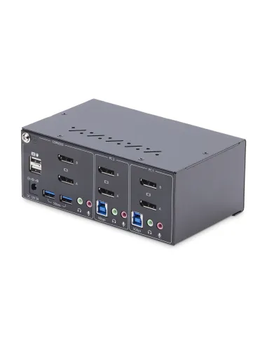StarTech.com Switch KVM de 2 Puertos DisplayPort para 2 Monitores - Conmutador KVM 4K60Hz - Hub Ladrón 2x USB 5Gb - Hub 2x USB