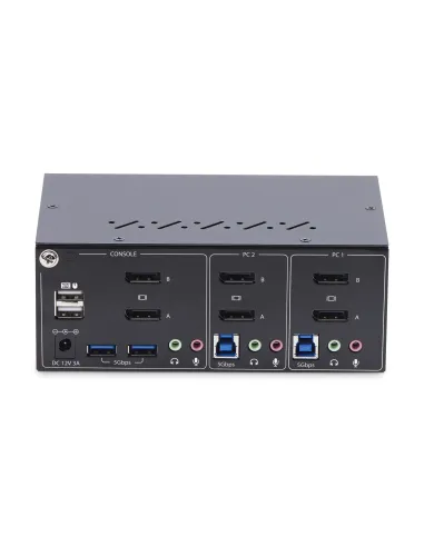 StarTech.com Switch KVM de 2 Puertos DisplayPort para 2 Monitores - Conmutador KVM 4K60Hz - Hub Ladrón 2x USB 5Gb - Hub 2x USB