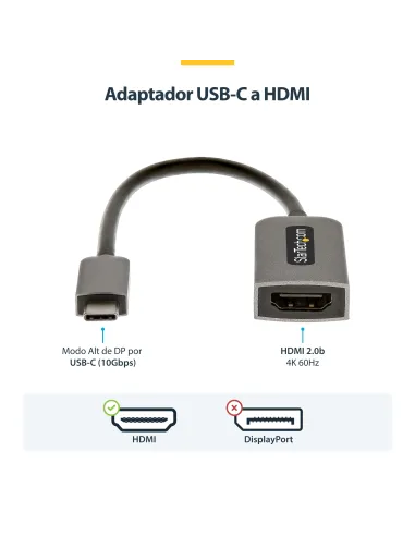StarTech.com Adaptador USB C a HDMI de Vídeo 4K 60Hz - HDR10 - Conversor Tipo Llave USB Tipo C a HDMI 2.0b Dongle - Convertidor