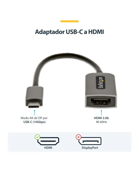 StarTech.com Adaptador USB C a HDMI de Vídeo 4K 60Hz - HDR10 - Conversor Tipo Llave USB Tipo C a HDMI 2.0b Dongle - Convertidor