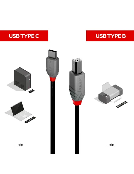 Lindy 36940 cable USB USB 2.0 0,5 m USB C USB B 0,48 Gbit s Negro