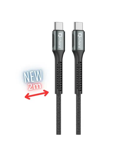 Cable qchar prague usb tipo c - 2m - aleacion de aluminio negro cordon de tela suave