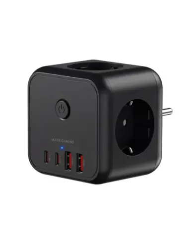Cargador de pared mars gaming md - cube20 20w 3x schuko 2x usb tipo c 2x usb tipo a negro