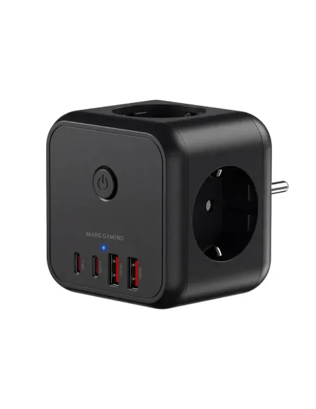 Cargador de pared mars gaming md - cube20 20w 3x schuko 2x usb tipo c 2x usb tipo a negro