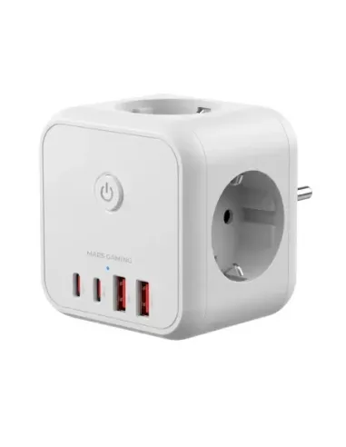 Cargador de pared mars gaming md - cube20w 20w 3x schuko 2x usb tipo c 2x usb tipo a blanco