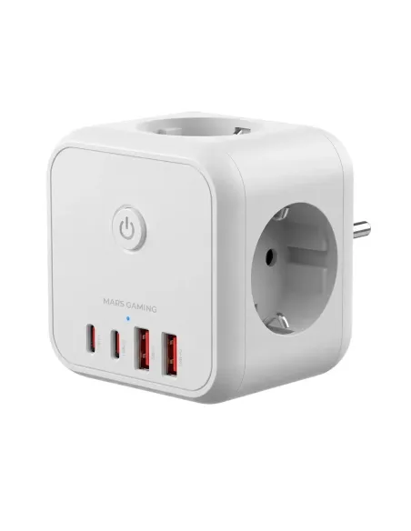Cargador de pared mars gaming md - cube20w 20w 3x schuko 2x usb tipo c 2x usb tipo a blanco