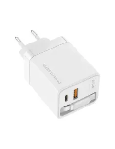 Cargador de pared mars gaming md - gan65rw 65w 1x usb tipo c 1 x usb tipo a cable retractil usb tipo c blanco