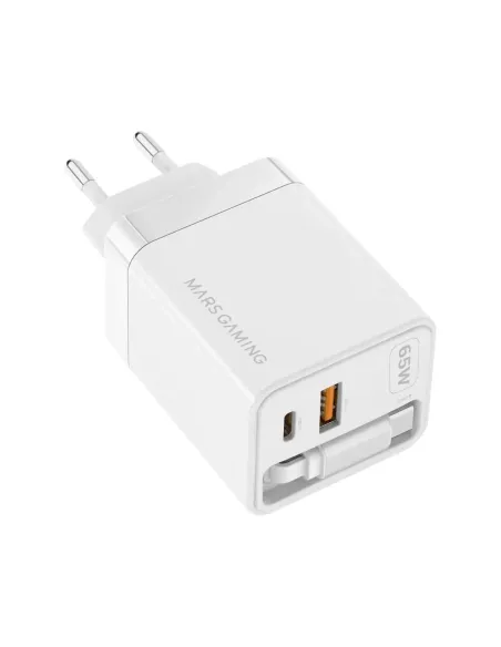 Cargador de pared mars gaming md - gan65rw 65w 1x usb tipo c 1 x usb tipo a cable retractil usb tipo c blanco