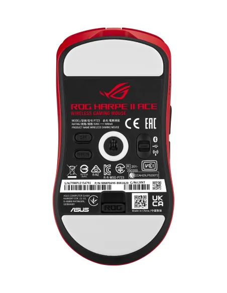 ASUS ROG Harpe II Ace RED ratón Juego mano derecha RF Wireless + Bluetooth + USB Type-A Óptico 42000 DPI