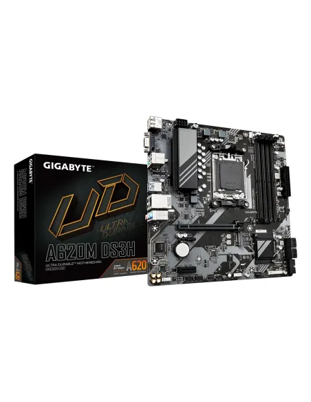 GIGABYTE A620M DS3H Placa base - Soporta CPUs AMD Ryzen 8000, VRM digital de 5+2+2 fases, hasta 7600MHz DDR5 (OC), 1xPCIe 4.0