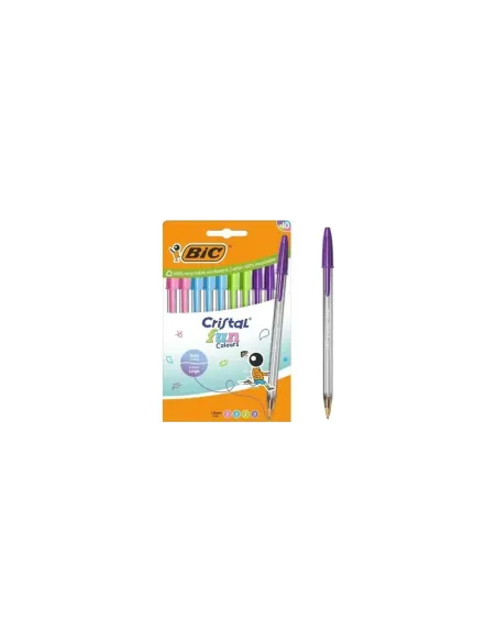 Bolígrafos de Tinta de Aceite Bic Cristal Fun 524176/ 10 unidades/ Colores Surtidos