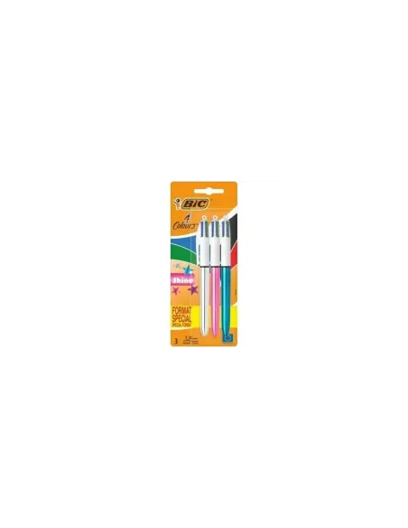 Bolígrafos de Tinta de Aceite Retráctil Bic 4 Colors Shine 9122751/ 3 unidades/ 4 Colores de Tinta/ Cuerpo Color Brillante
