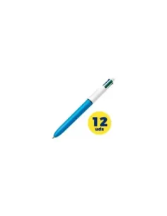 Caja de Bolígrafos de Tinta de Aceite Retráctil Bic Medium Original 889969/ 12 unidades/ 4 Colores de Tinta/ Cuerpo Color Azul
