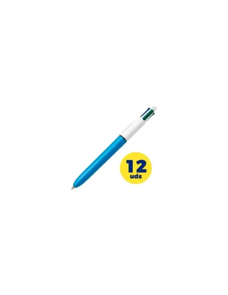 Caja de Bolígrafos de Tinta de Aceite Retráctil Bic Medium Original 889969/ 12 unidades/ 4 Colores de Tinta/ Cuerpo Color Azul