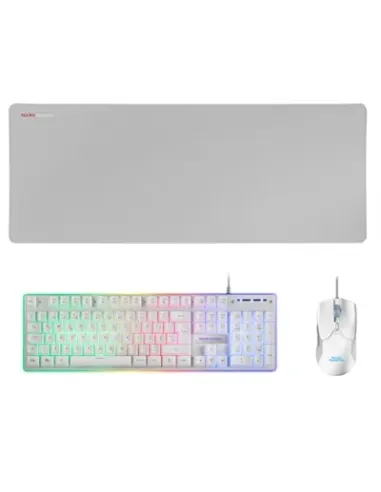 Mars Gaming MCPXWPT Combo Teclado H-Mech FRGB Ratón Ultraligero 10000DPI y Alfombrilla XXL Blanco Idioma Portugués