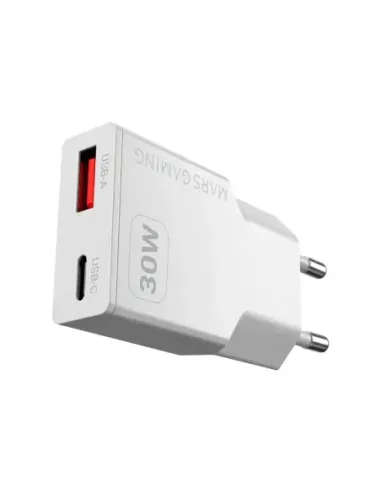 Cargador de pared mars gaming md - gan30w 30w 1x usb tipo c 1 x usb tipo a blanco