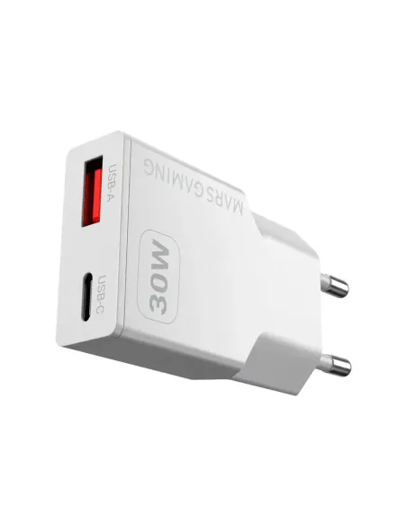 Cargador de pared mars gaming md - gan30w 30w 1x usb tipo c 1 x usb tipo a blanco