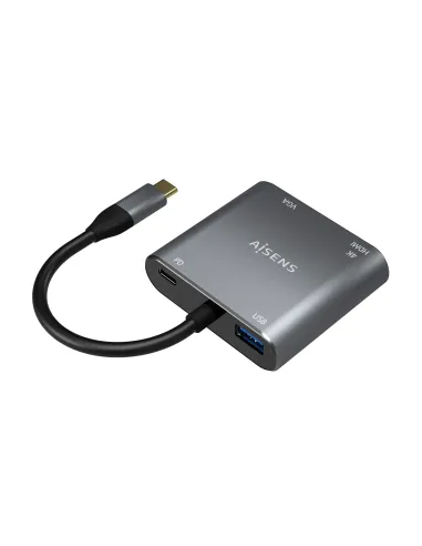 AISENS Conversor USB-C a VGA HDMI 4K USB3.0 USB-C PD, USB-C M-VGA H-HDMI H-USB-A H-USB-C H, Gris, 15CM
