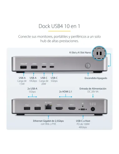 StarTech.com Docking Station USB4 - USB-C de 40Gbps - Vídeo Doble HDMI - Hasta 1x 8K 60Hz 4 4 4 (RGB) o 2x 4K 120Hz 4 2 2 - con