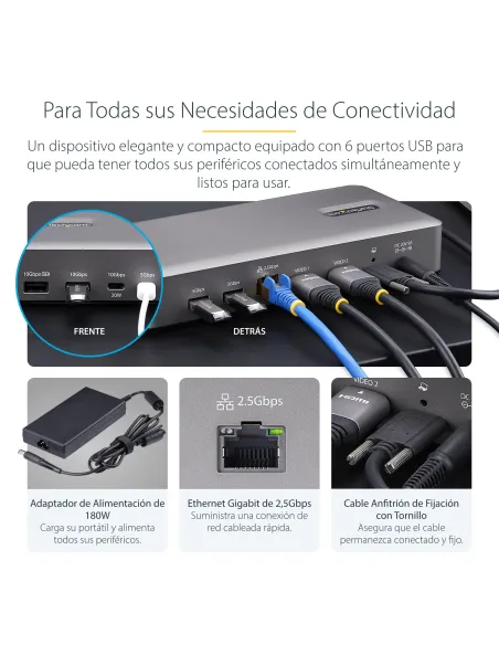 StarTech.com Docking Station USB4 - USB-C de 40Gbps - Vídeo Doble HDMI - Hasta 1x 8K 60Hz 4 4 4 (RGB) o 2x 4K 120Hz 4 2 2 - con