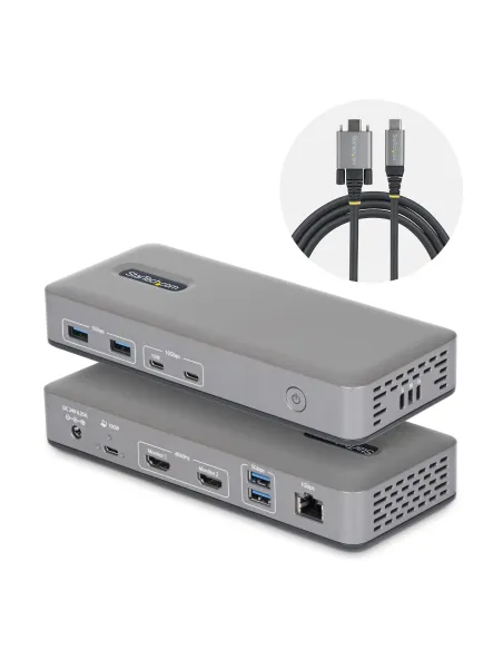 StarTech.com Docking Station USB-C de 2 Monitores HDMI - 4K 60Hz - Red Ethernet de 1Gbps - Dock Multipantalla - PD de 100W para