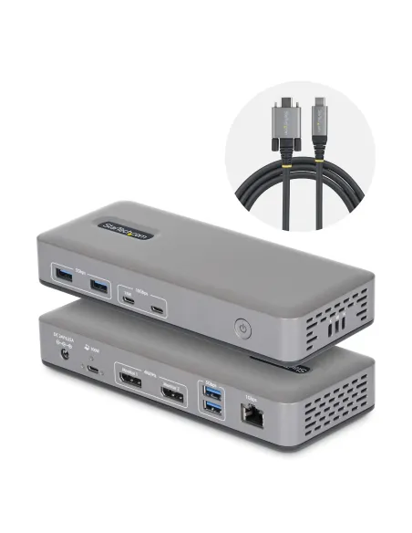 StarTech.com Docking Station USB-C de 2 Monitores DisplayPort - 4K 60Hz - Red Ethernet de 1Gbps - Dock Multipantalla - PD de