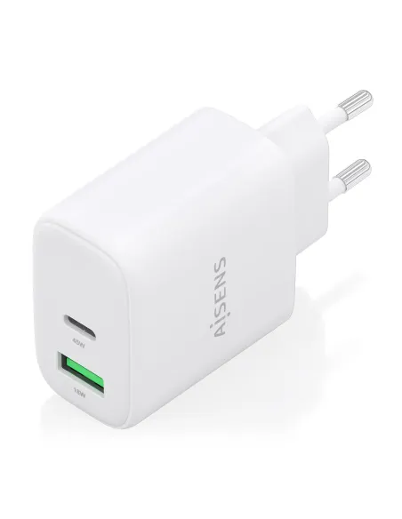 AISENS Cargador GaN 45W, 1xUSB-C PD3.0 QC4.0, 1xUSB-A QC3.0, Blanco