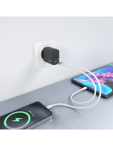 AISENS Cargador GaN 45W, 1xUSB-C PD3.0 QC4.0, 1xUSB-A QC3.0, Negro