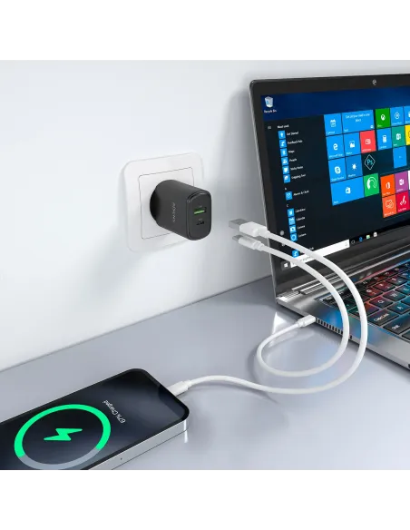 AISENS Cargador GaN 30W, 1xUSB-C PD3.0 QC4.0, 1xUSB-A QC3.0, Negro